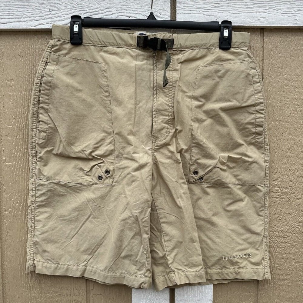 Vintage Y2K Tommy Hilfiger Utility Tan Khaki Shorts Black Belt Men's Size Medium